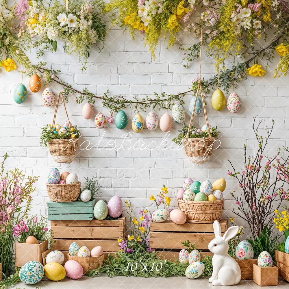 Kate Easter Bunny Floral Egg Rustic Backdrop Designed by Emetselch