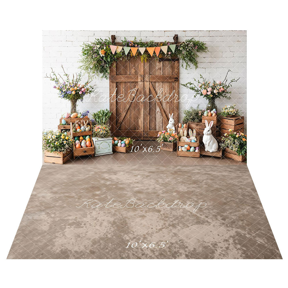 Kate Easter Bunny Barn Door Backdrop+Abstract Texture Floor Backdrop