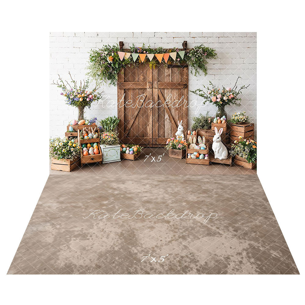 Kate Easter Bunny Barn Door Backdrop+Abstract Texture Floor Backdrop