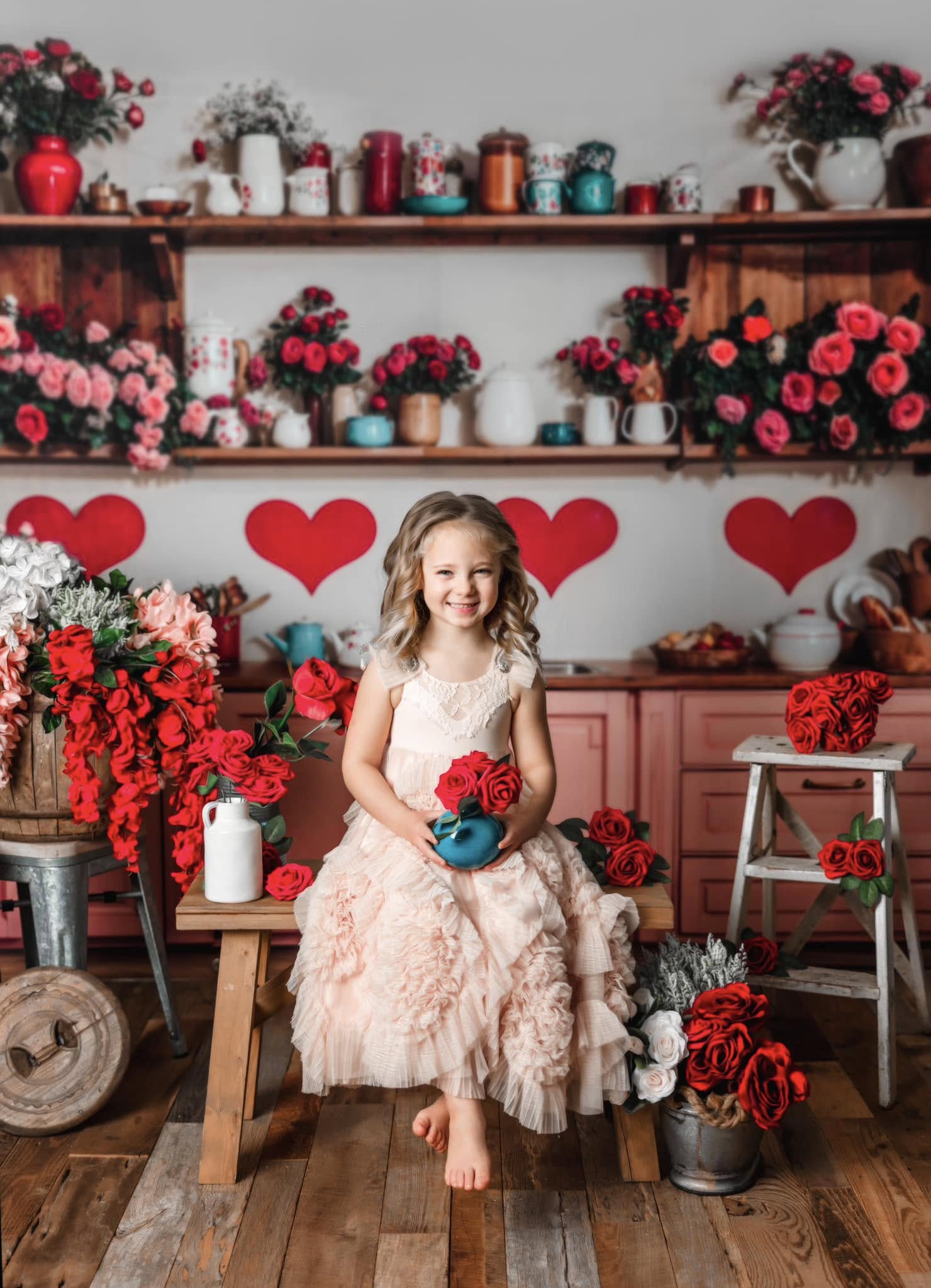 Kate Valentine Kitchen Floral Red Heart Backdrop Designed by Emetselch