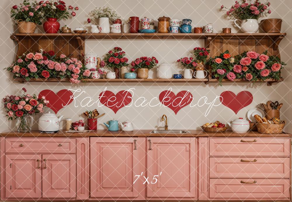 Kate Valentine Kitchen Floral Red Heart Backdrop Designed by Emetselch