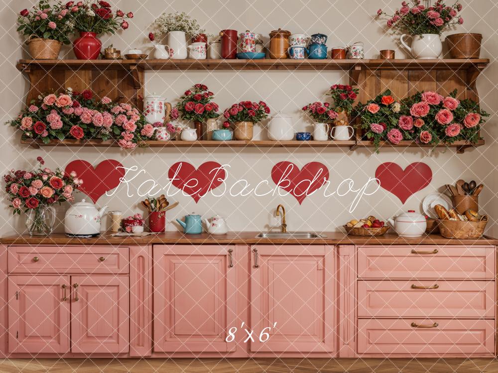 Kate Valentine Kitchen Floral Red Heart Backdrop Designed by Emetselch