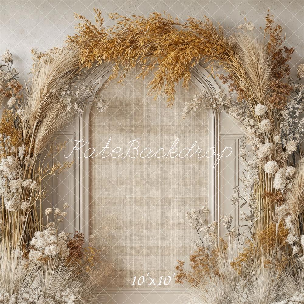 Kate Boho Floral Arch Beige Backdrop Designed by Mini MakeBelieve