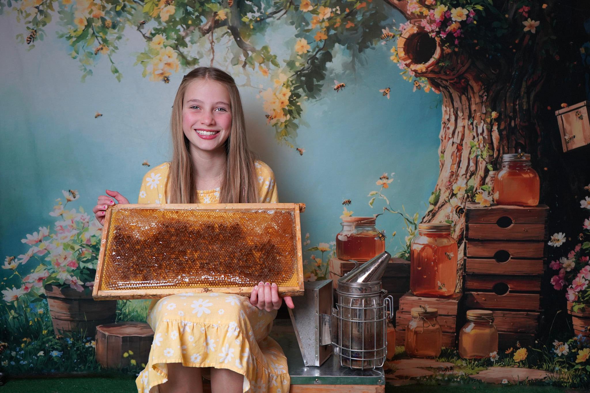 Kate Spring Honey Bee Tree Honeycomb Backdrop Designed by Emetselch