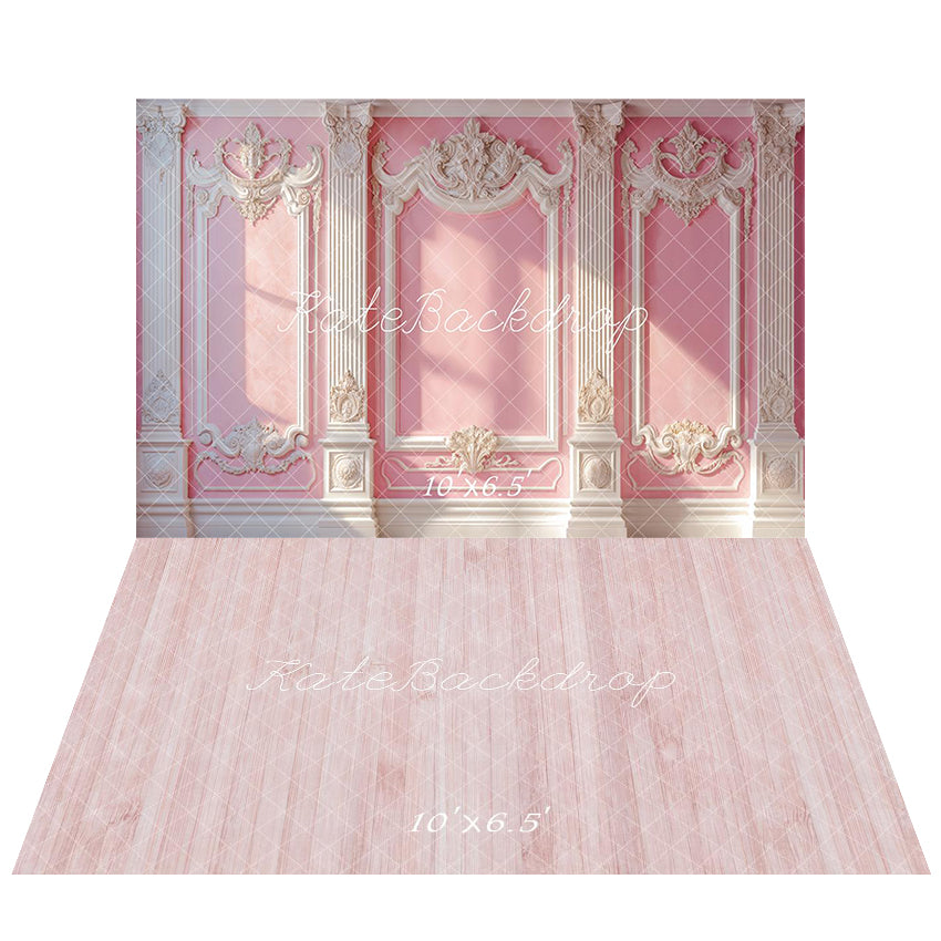 Kate Elegant Pink Vintage Wall Sunlight Backdrop+Wood Texture Floor Backdrop