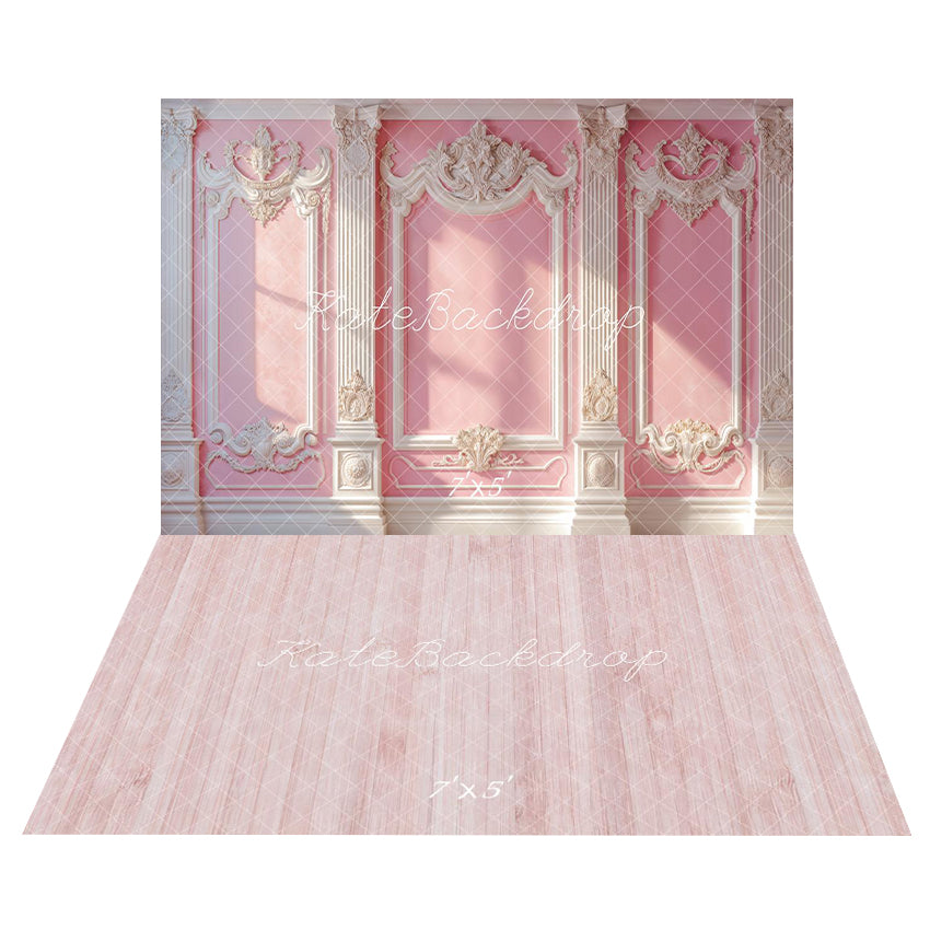 Kate Elegant Pink Vintage Wall Sunlight Backdrop+Wood Texture Floor Backdrop