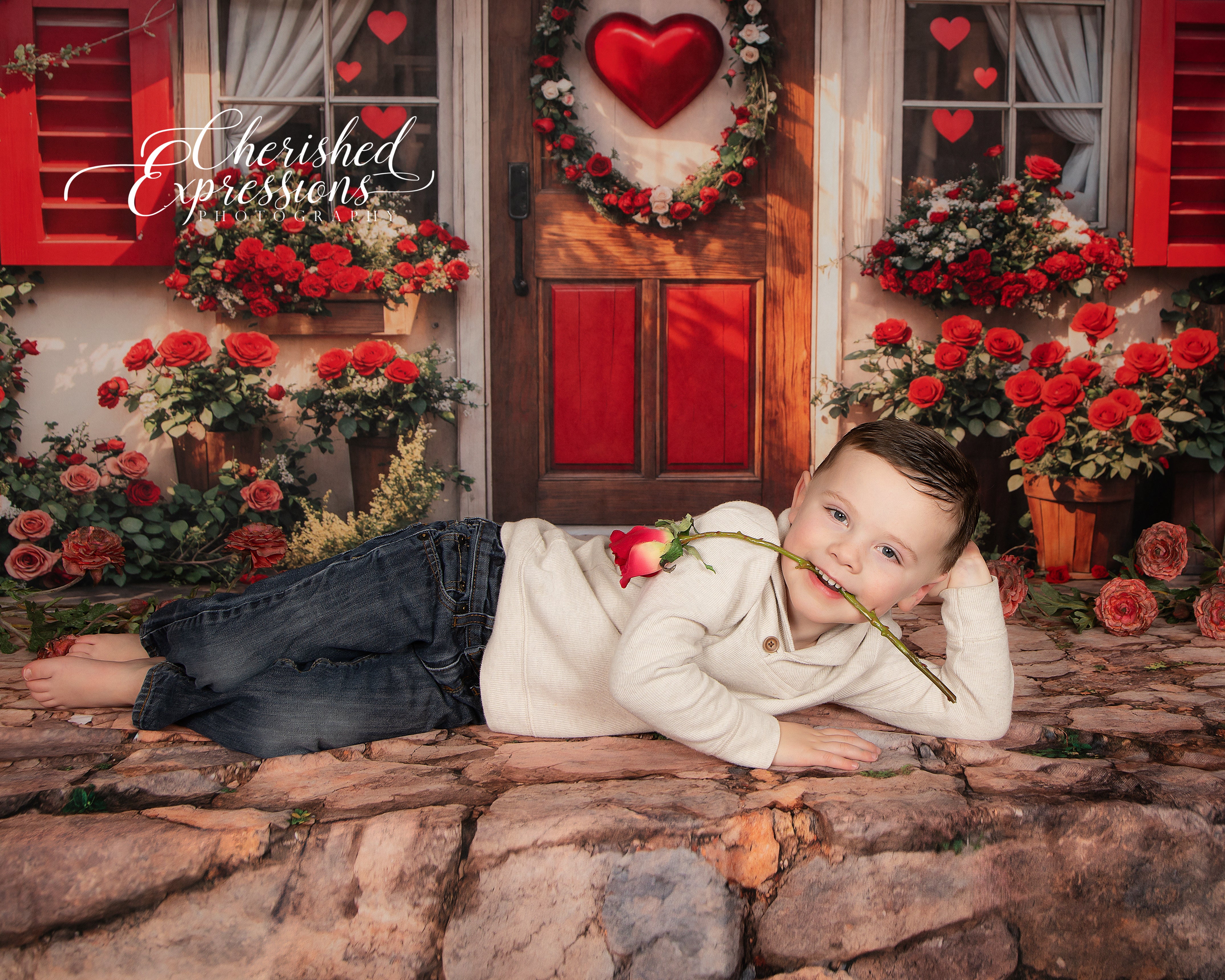 Kate Valentine Red Roses Heart Door Backdrop Designed by Emetselch