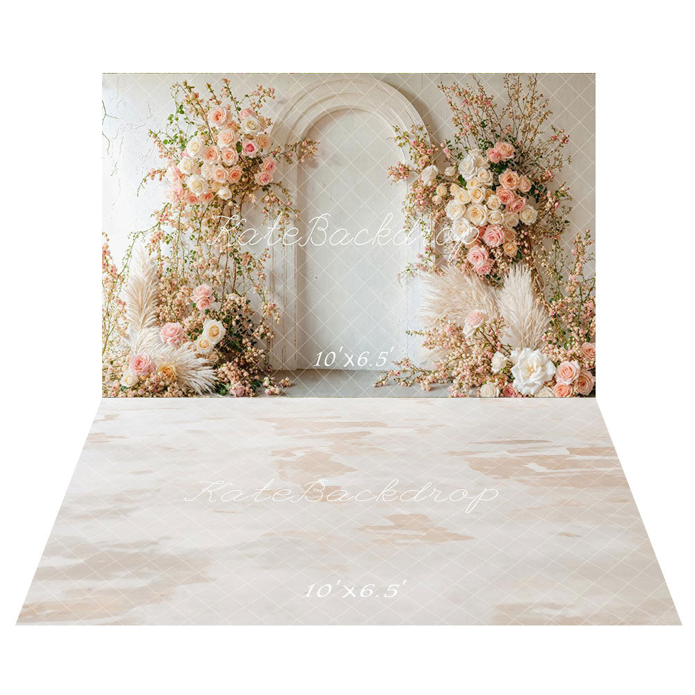 Kate Boho Floral Arch Wedding Backdrop+Abstract Texture Floor Backdrop