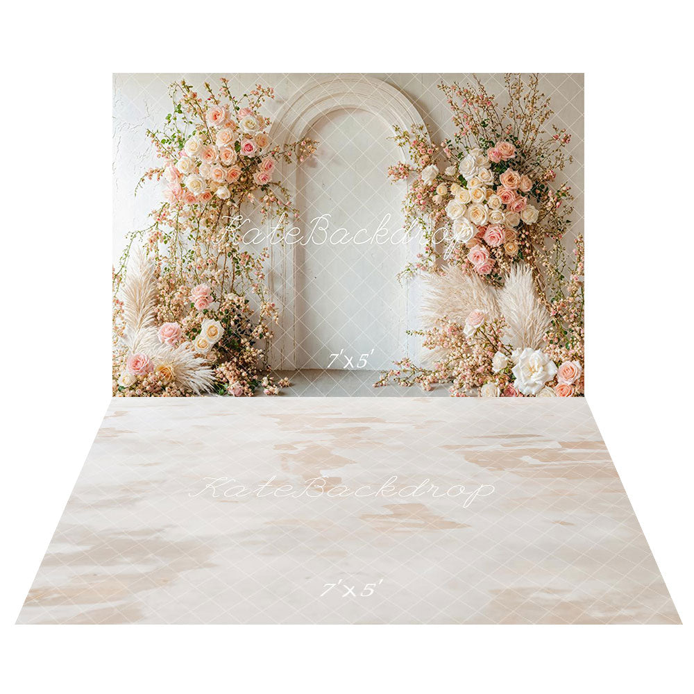 Kate Boho Floral Arch Wedding Backdrop+Abstract Texture Floor Backdrop