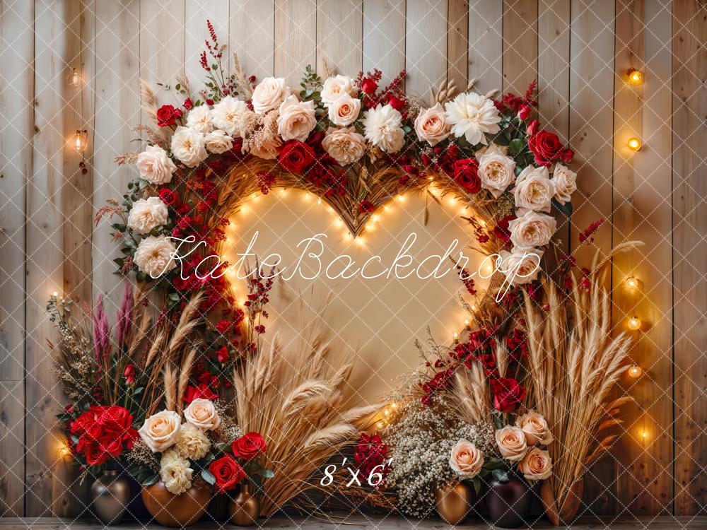 Kate Valentine Boho Floral Heart Lights Backdrop Designed by Emetselch