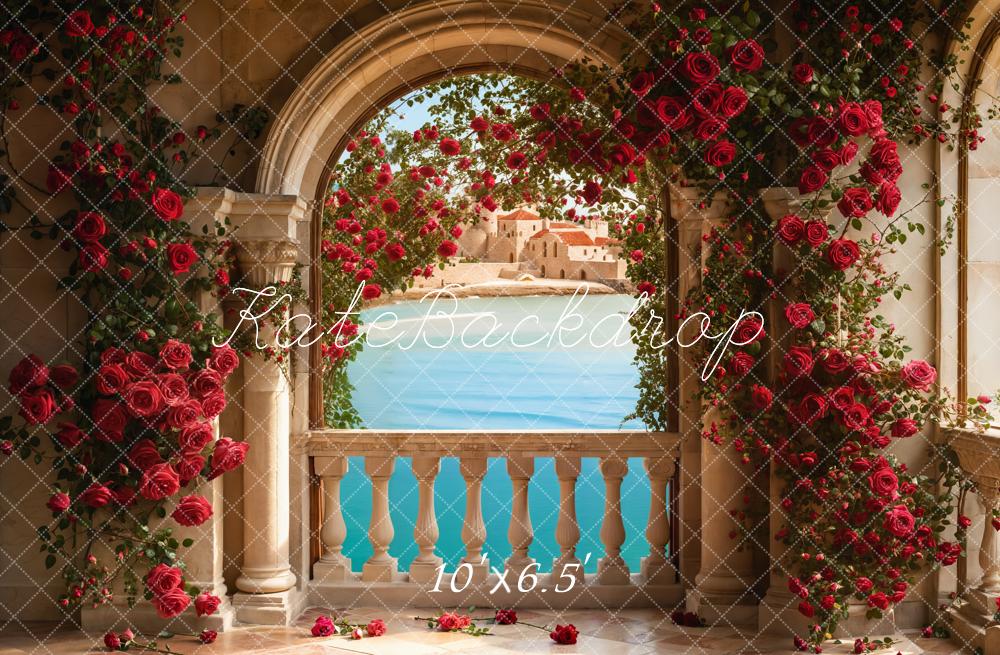 Kate Valentine Roses Arch Balcony Lake Backdrop Designed by Emetselch