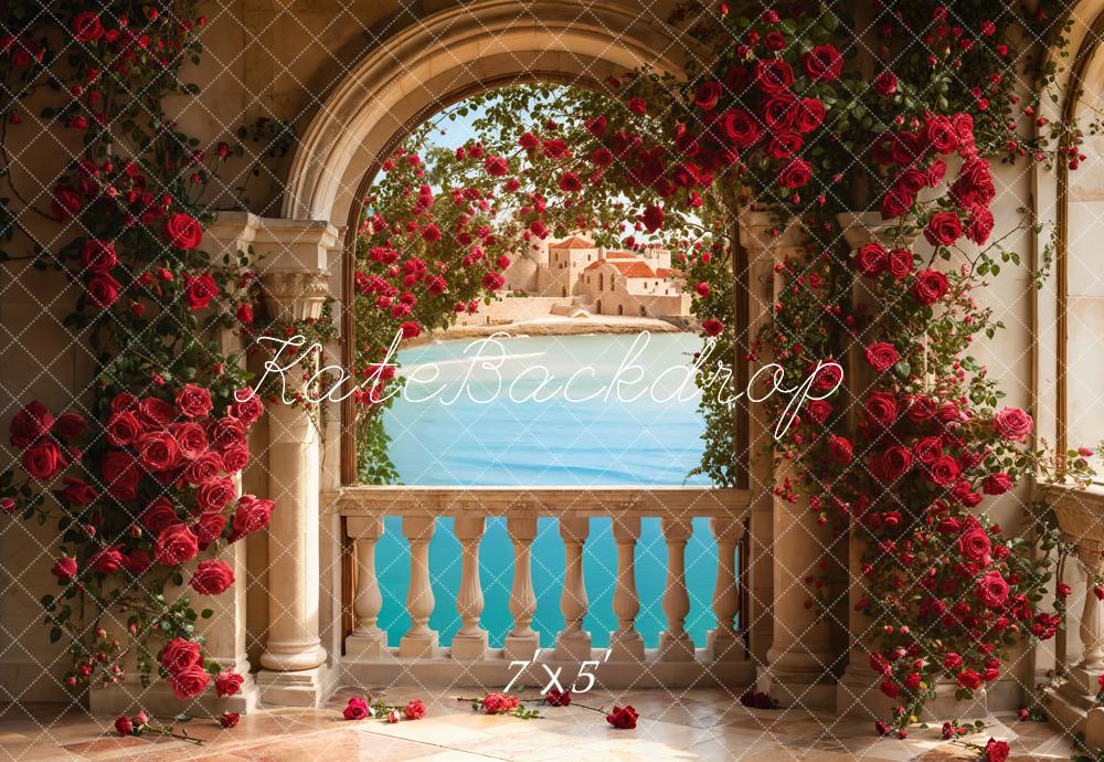 Kate Valentine Roses Arch Balcony Lake Backdrop Designed by Emetselch