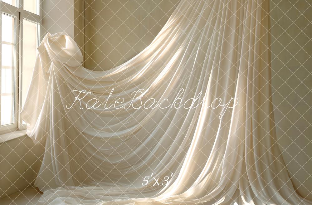 Kate Elegant White Draped Fabric Window Backdrop Designed by Emetselch