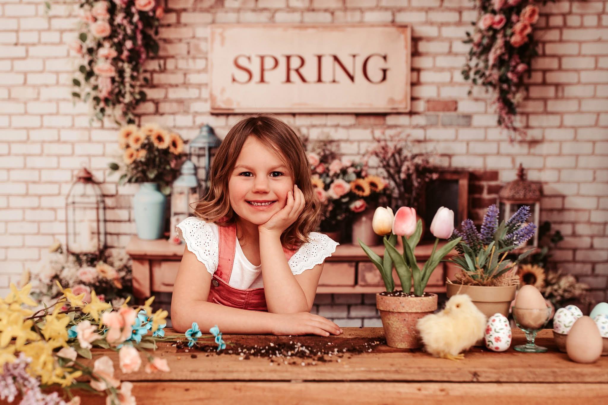 Kate Spring Floral Vintage Brick Wall Backdrop Designed by Emetselch