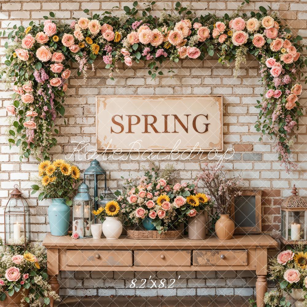 Kate Spring Floral Vintage Brick Wall Backdrop Designed by Emetselch