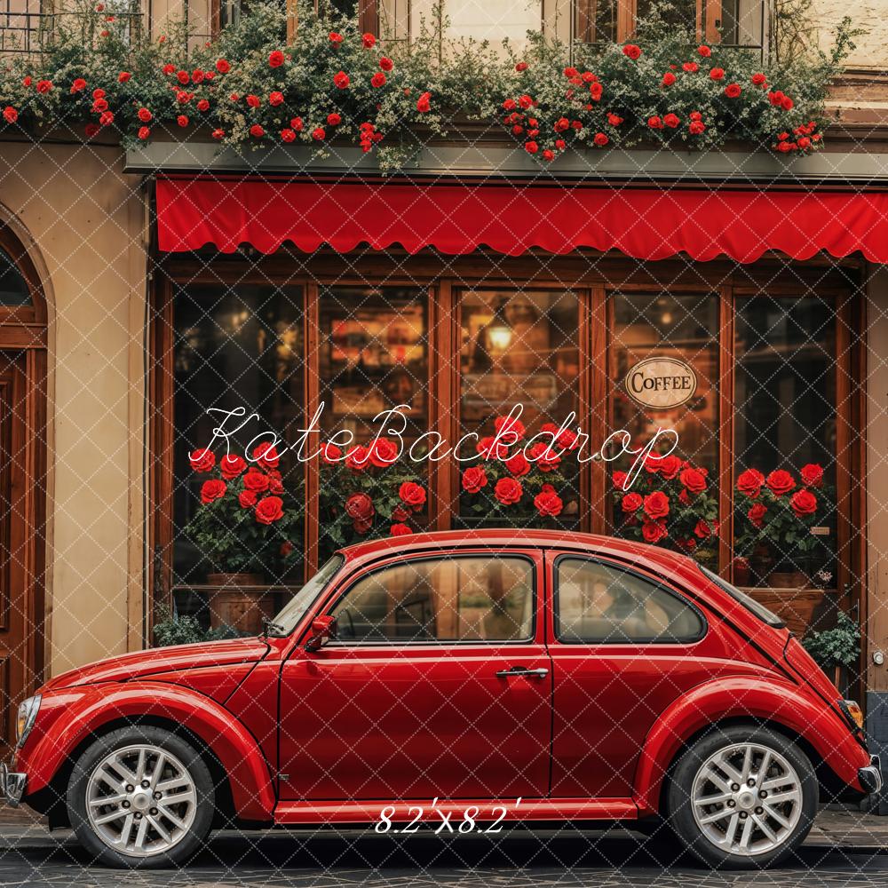 Kate Valentine Red Vintage Car Cafe Shop Backdrop Designed by Emetselch