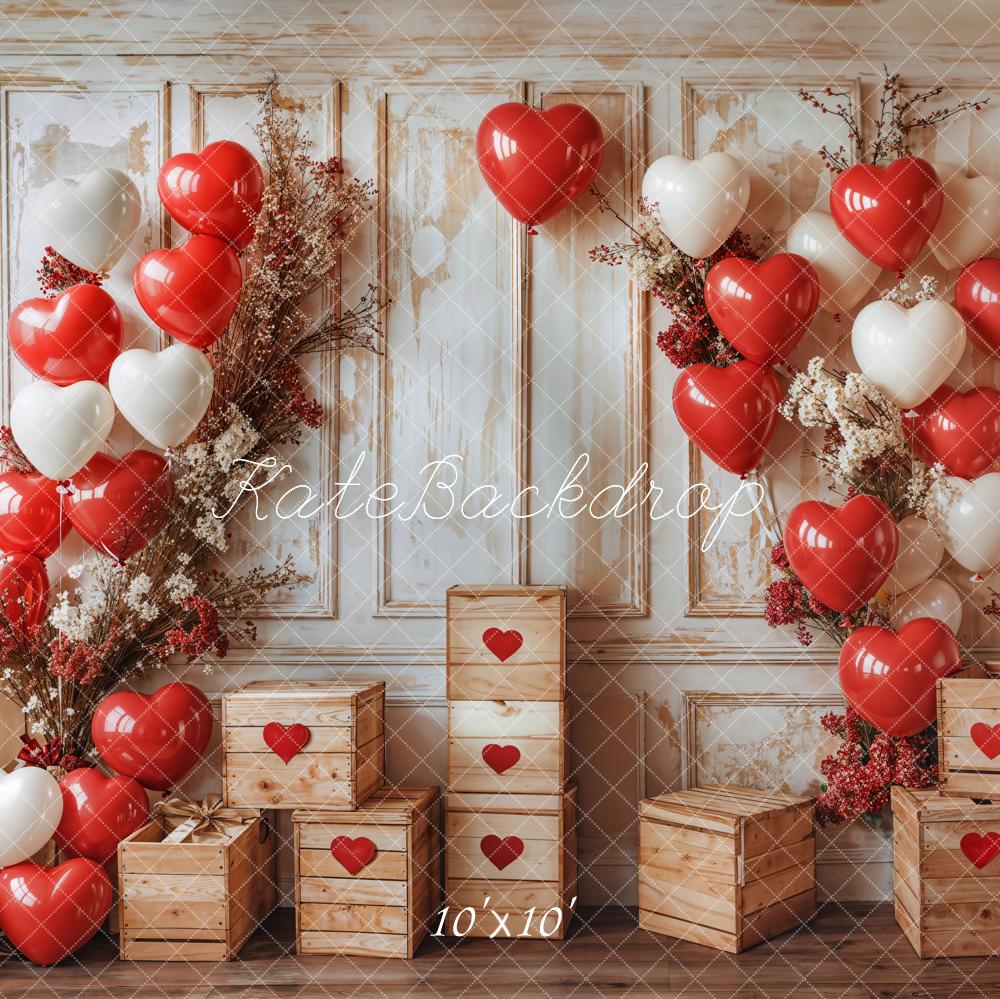 Kate Valentine's Day Balloon Backdrop Vintage Wooden Wall Designed by Emetselch