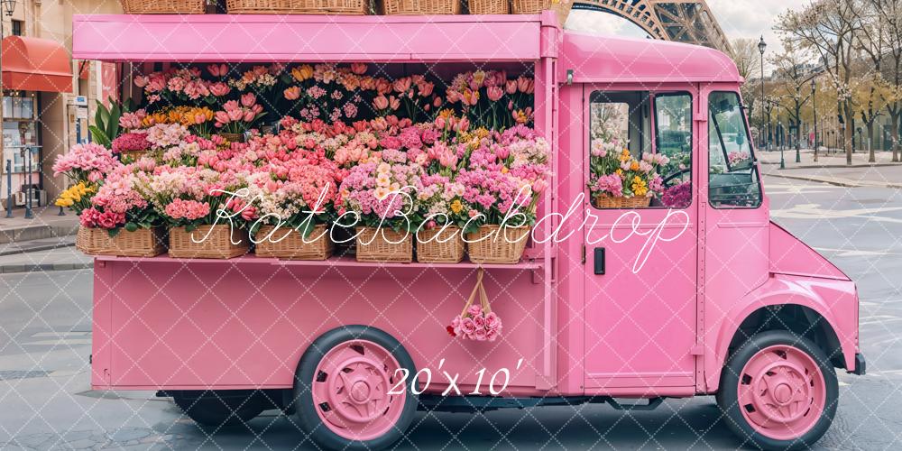 Kate Spring Pink Flower Truck Eiffel Backdrop Designed by Emetselch