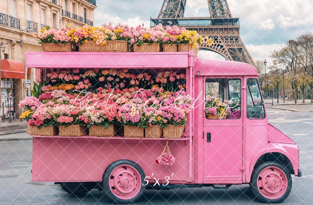 Kate Spring Pink Flower Truck Eiffel Backdrop Designed by Emetselch