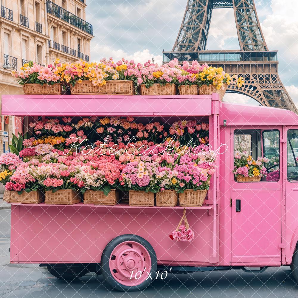 Kate Spring Pink Flower Truck Eiffel Backdrop Designed by Emetselch