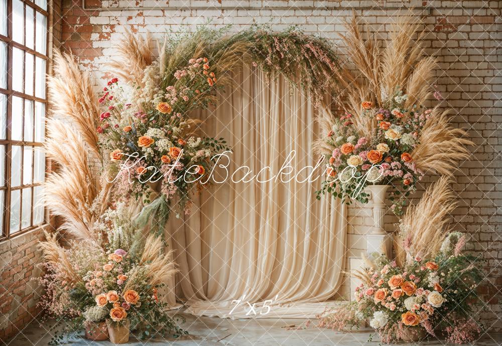 Kate Boho Flower Arch Window Beige Backdrop Designed by Emetselch