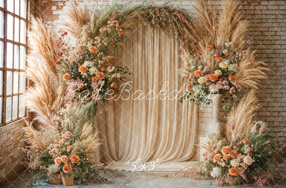 Kate Boho Flower Arch Window Beige Backdrop Designed by Emetselch