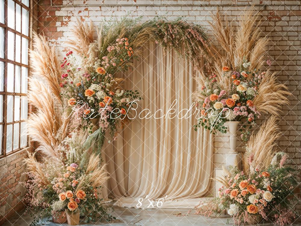 Kate Boho Flower Arch Window Beige Backdrop Designed by Emetselch