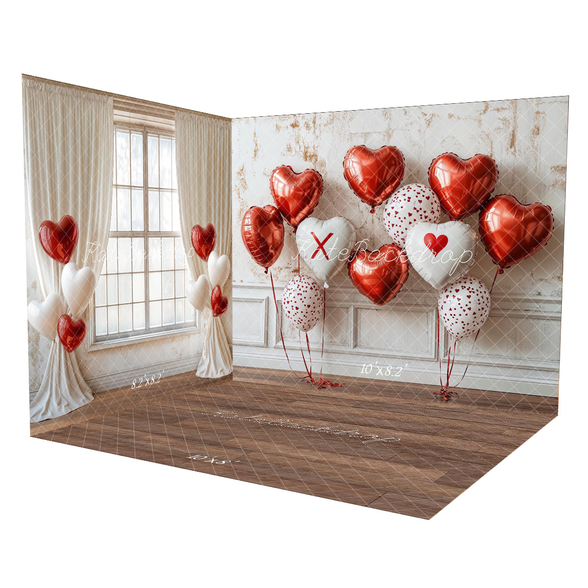 Kate Valentine Heart Balloon Wall Room Set(8ftx8ft&10ftx8ft&8ftx10ft)