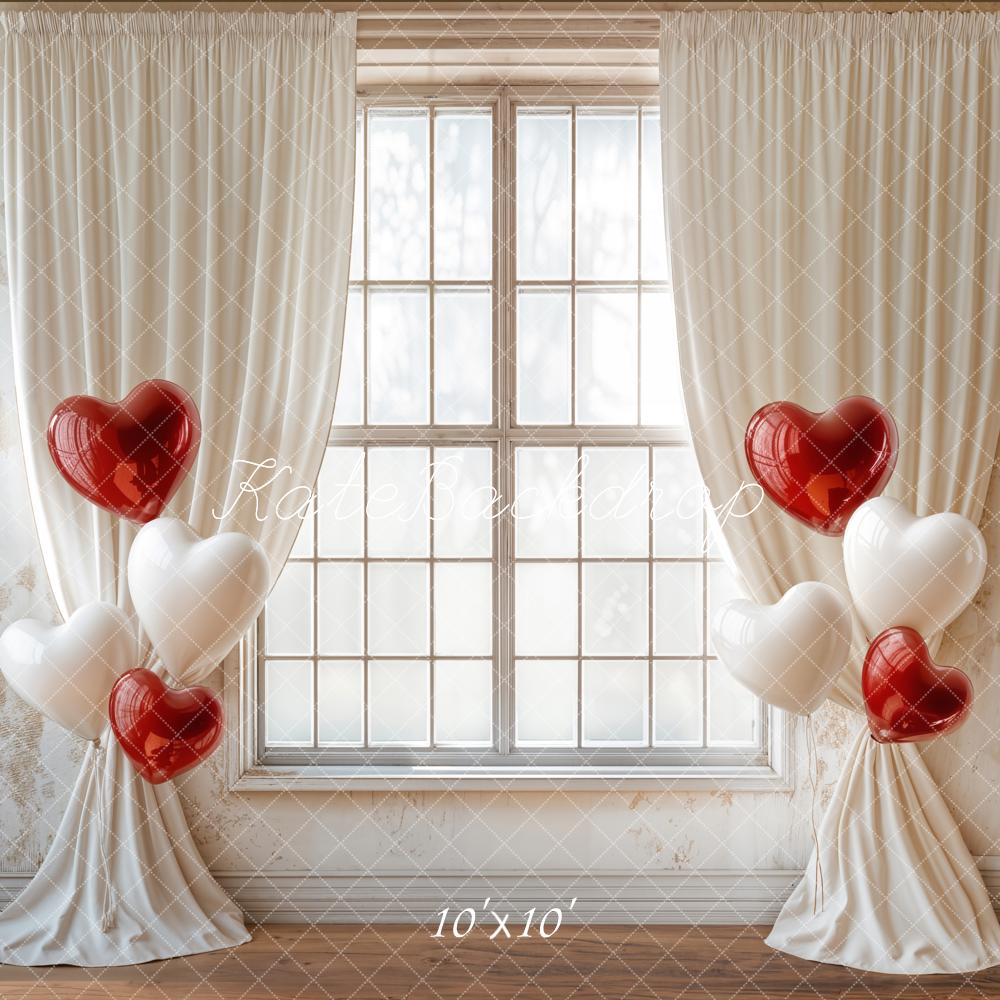 Kate Valentine Backdrop Heart Balloons Curtain Window Designed by Emetselch