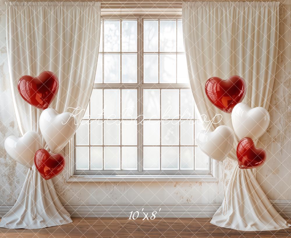 Kate Valentine Backdrop Heart Balloons Curtain Window Designed by Emetselch