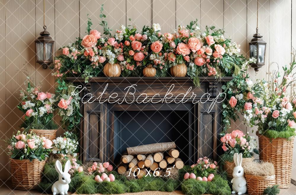 Kate Elegant Floral Fireplace Backdrop Designed by Patty Roberts