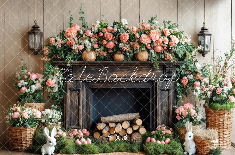 Kate Elegant Floral Fireplace Backdrop Designed by Patty Roberts