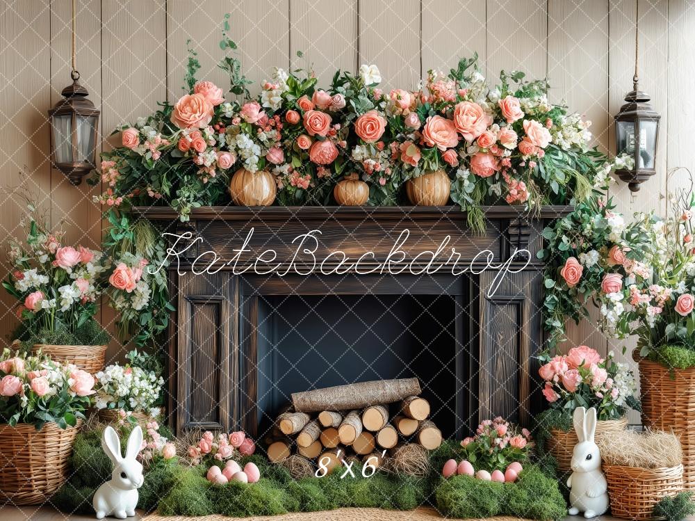 Kate Elegant Floral Fireplace Backdrop Designed by Patty Roberts