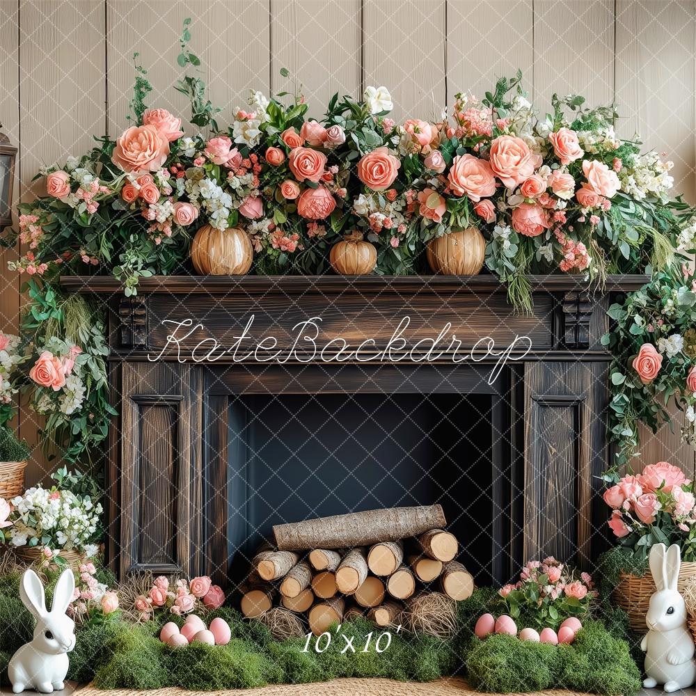 Kate Elegant Floral Fireplace Backdrop Designed by Patty Roberts