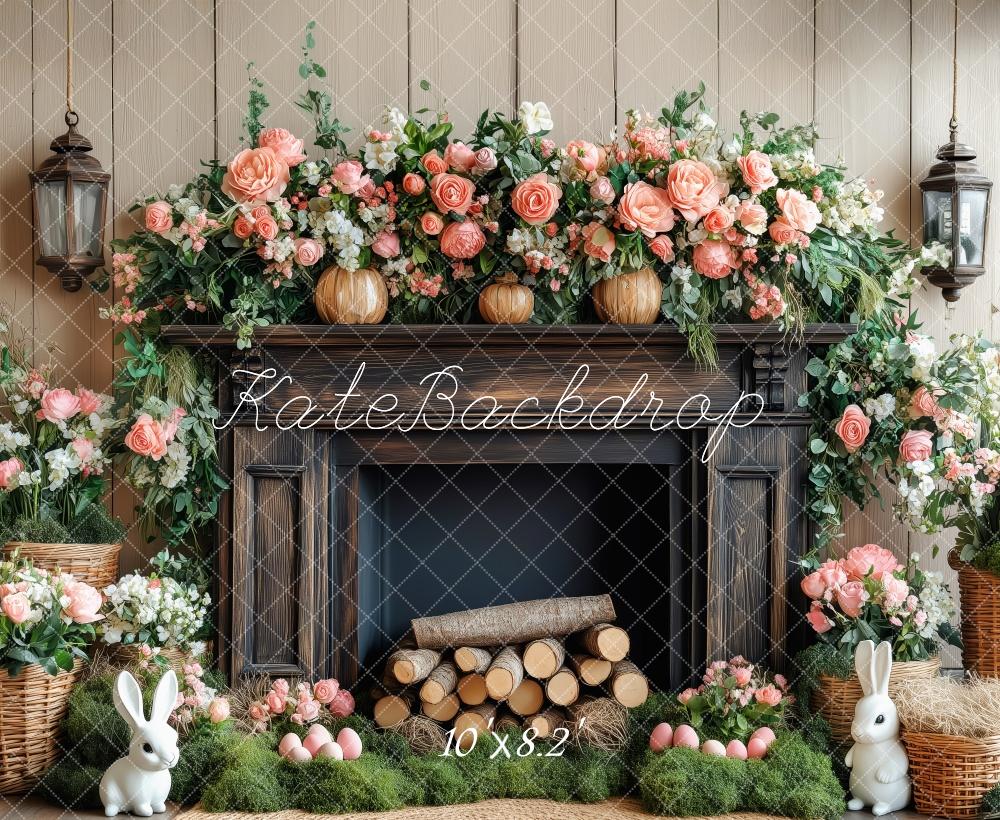 Kate Elegant Floral Fireplace Backdrop Designed by Patty Roberts