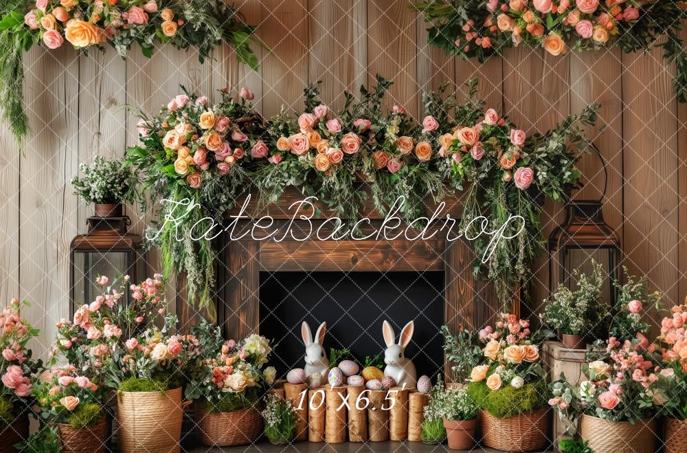 Kate Floral Rustic Easter Fireplace Backdrop Designed by Patty Roberts