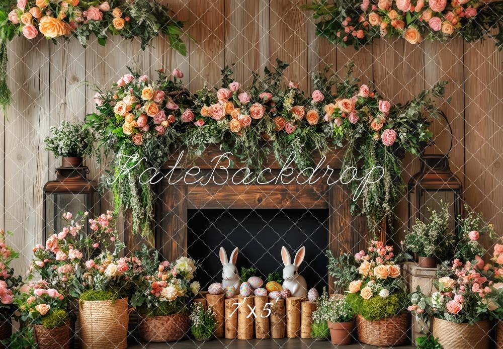 Kate Floral Rustic Easter Fireplace Backdrop Designed by Patty Roberts