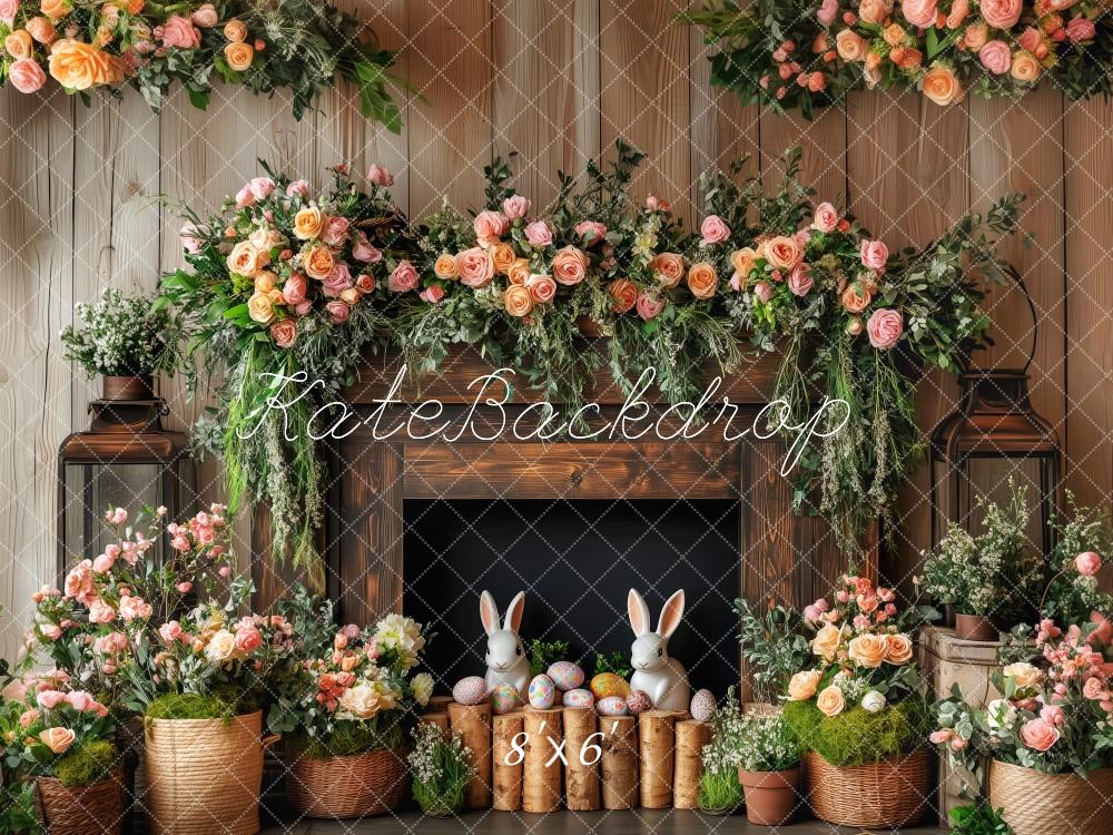 Kate Floral Rustic Easter Fireplace Backdrop Designed by Patty Roberts