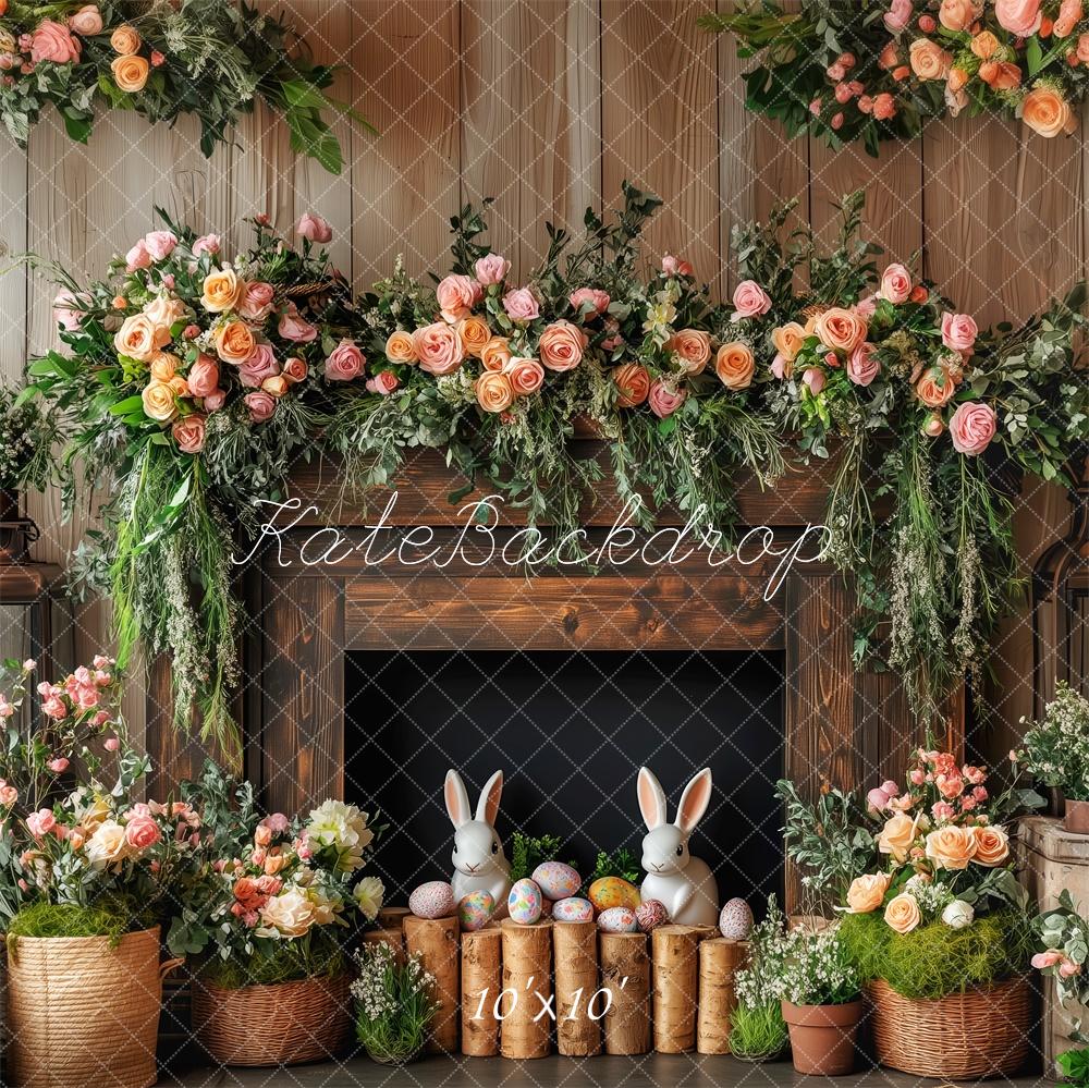 Kate Floral Rustic Easter Fireplace Backdrop Designed by Patty Roberts