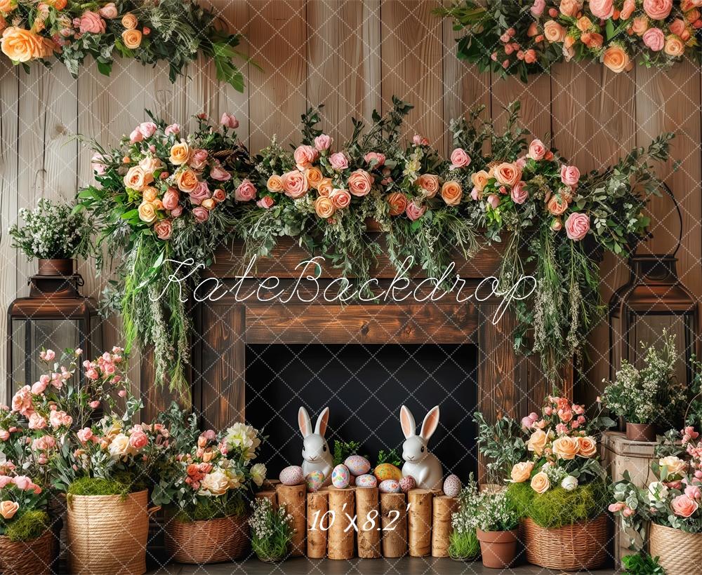 Kate Floral Rustic Easter Fireplace Backdrop Designed by Patty Roberts