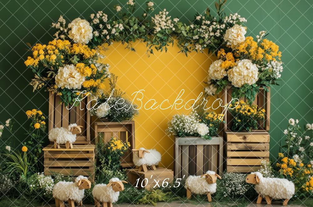 Kate Yellow Spring Sheep Backdrop Designed by Patty Roberts