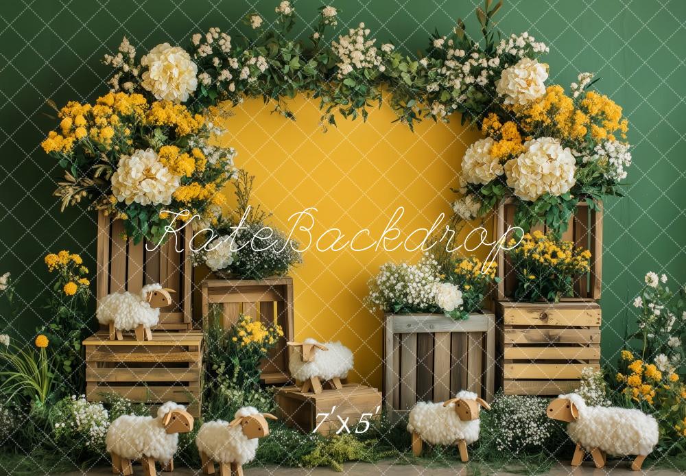 Kate Yellow Spring Sheep Backdrop Designed by Patty Roberts