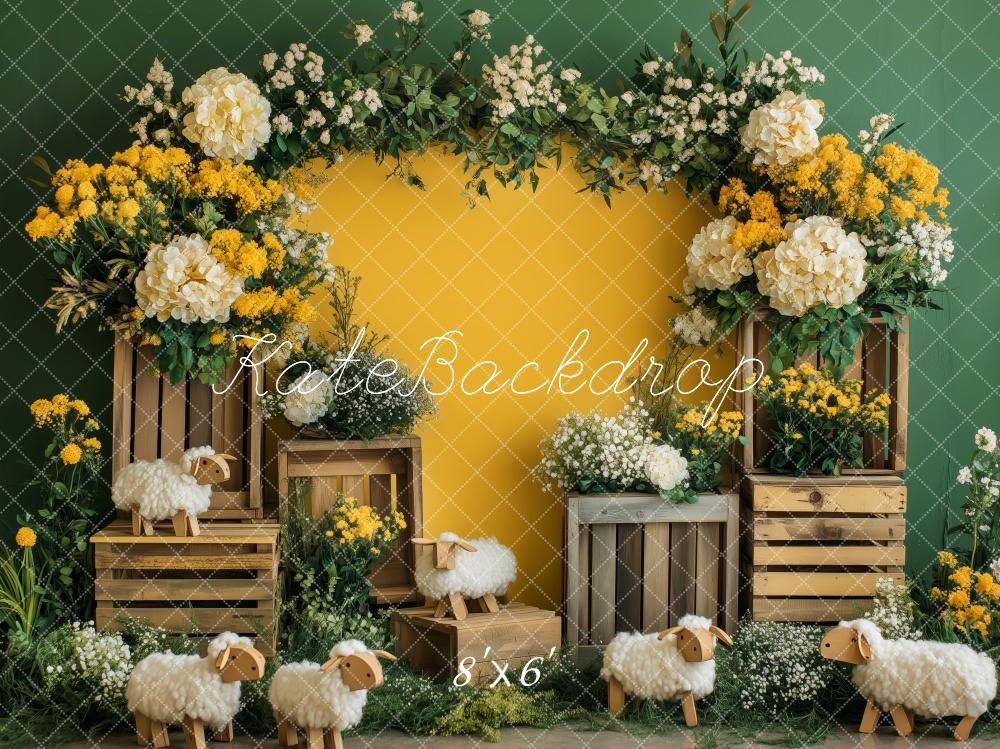 Kate Yellow Spring Sheep Backdrop Designed by Patty Roberts