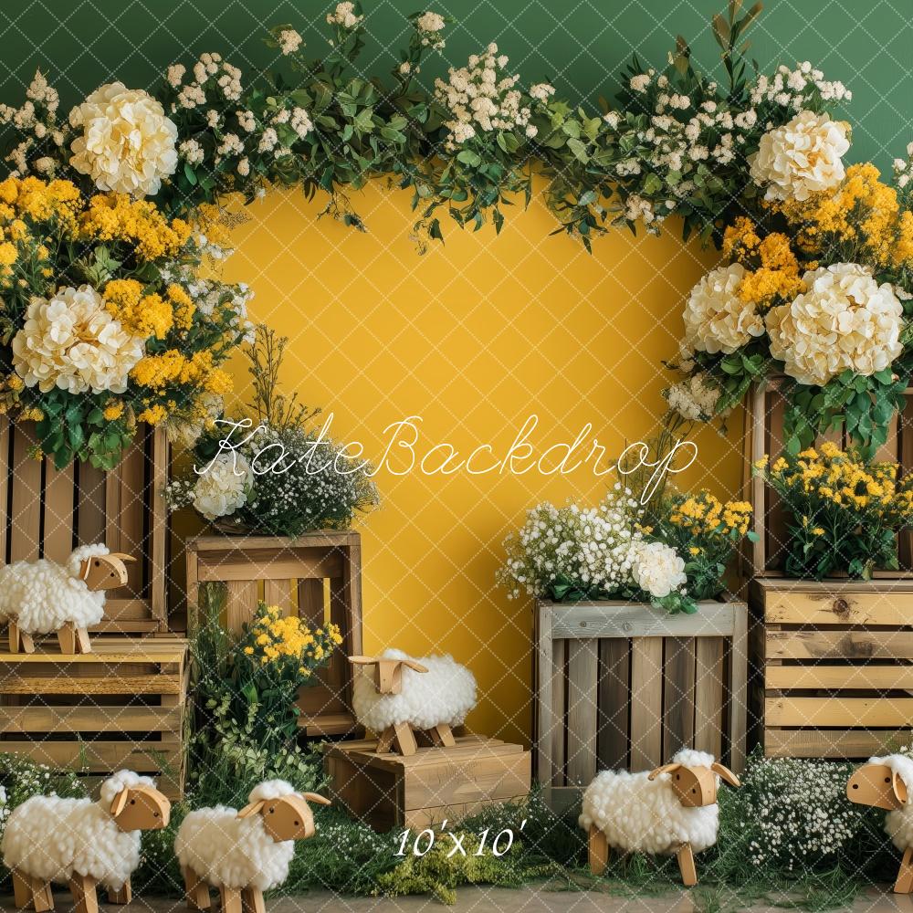 Kate Yellow Spring Sheep Backdrop Designed by Patty Roberts