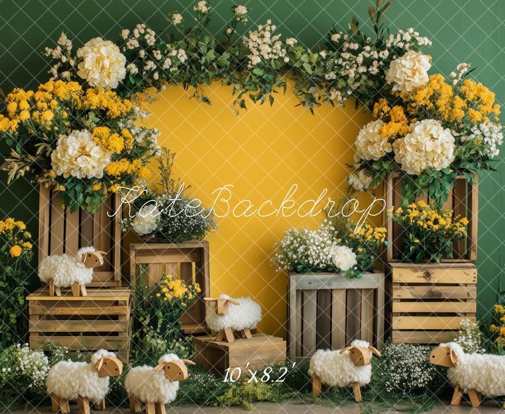 Kate Yellow Spring Sheep Backdrop Designed by Patty Roberts