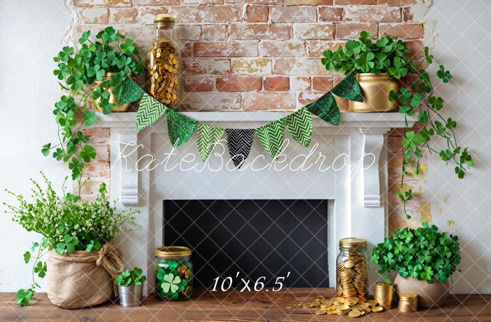 Kate St. Patrick's Day Shamrock Fireplace Backdrop Designed by Emetselch