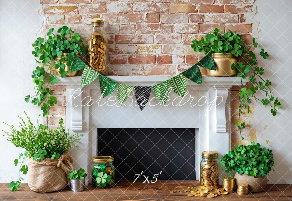 Kate St. Patrick's Day Shamrock Fireplace Backdrop Designed by Emetselch