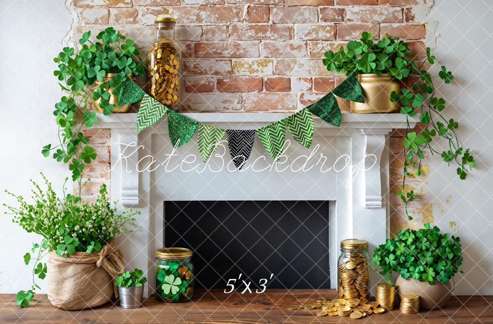 Kate St. Patrick's Day Shamrock Fireplace Backdrop Designed by Emetselch