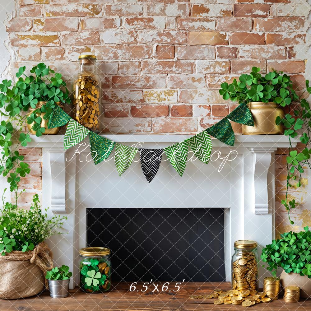 Kate St. Patrick's Day Shamrock Fireplace Backdrop Designed by Emetselch