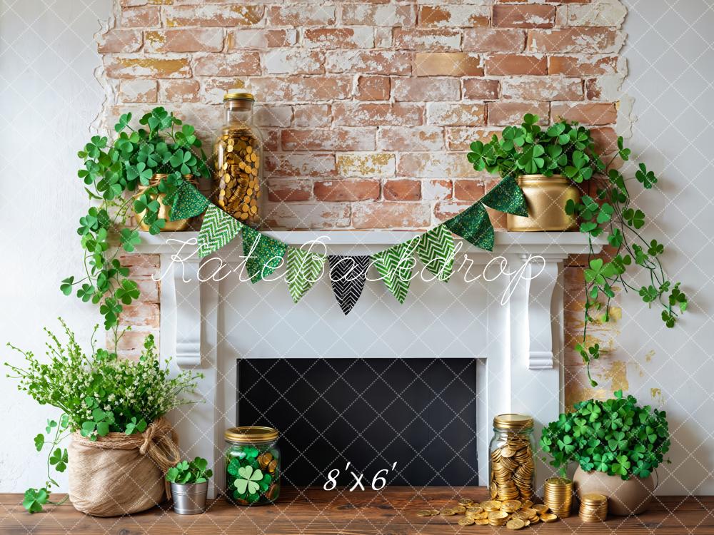 Kate St. Patrick's Day Shamrock Fireplace Backdrop Designed by Emetselch